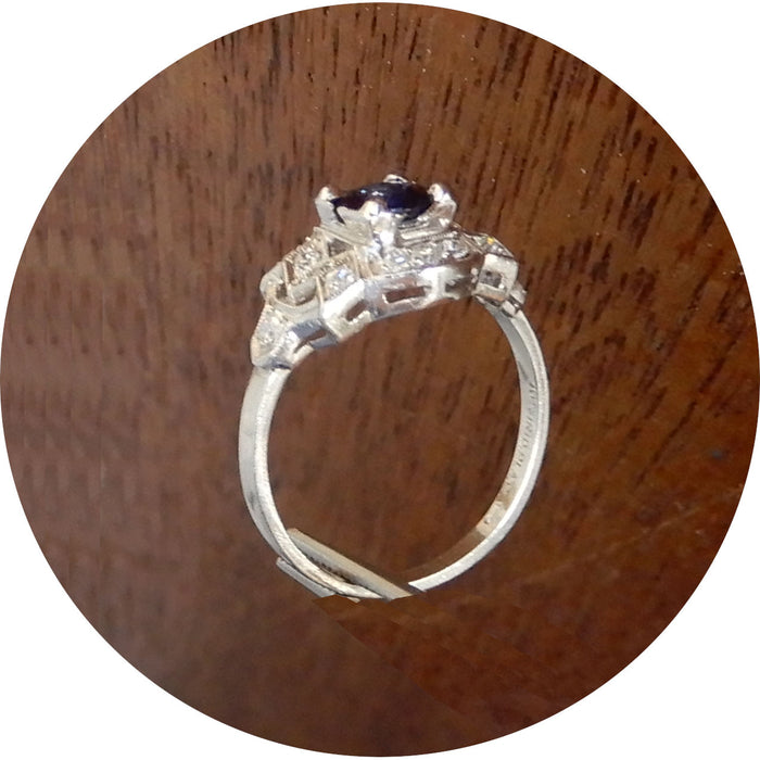 Ring, Saffier, Diamant, Platina, Vintage