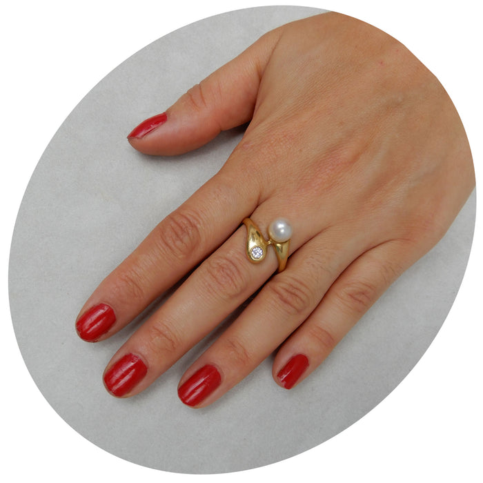 Slagring, Parel, Diamant, 18K