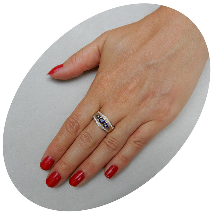 Bandring, Saffier, Diamant, 14K Bicolor