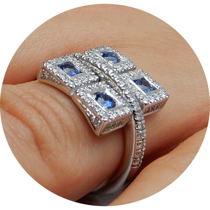 Ring, Saffier, Diamant Pave, 18K Witgoud